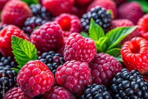 Wallpaper Mural Close Up Raspberry Blackberry Background Image, Juicy Summer Berries,  High Resolution Food Photography, Rule of Thirds Composition Torontodigital.ca