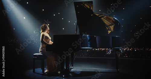 Foto Portrait of a Talented Asian Pianist Captivating Audience with a Masterful Performance on a Grand Piano