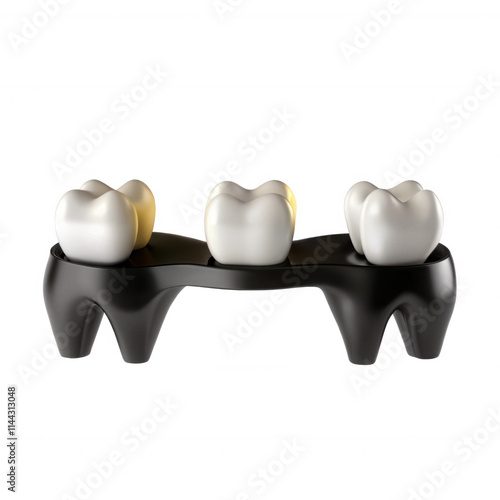 A modern 3D sculpture featuring stylized white teeth on a black base, showcasing artistry in dental-themed design. Ideal for decor or educational displays. photo