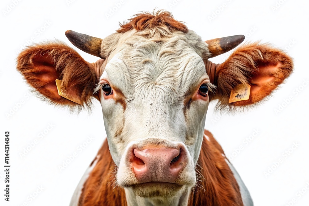 Cow Head Close Up, Isolated White Background, Farm Animal Photography, Cattle Portrait, Bovine Image, Stock Photo Cow Head Close Up, Isolated White Background, Farm Animal Photography, Cattle Portrait, Bovine Image, Stock Photo