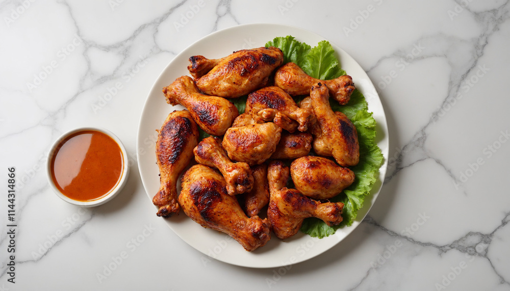 Chicken inasal in realistic style in golden-brown colors for appetizing food presentation with copy space Chicken inasal in realistic style in golden-brown colors for appetizing food presentation with copy space