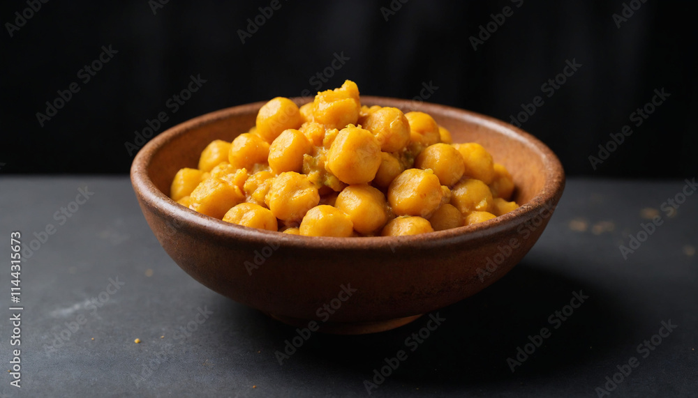 Chickpea curry in rustic style in vibrant yellow for culinary presentation Chickpea curry in rustic style in vibrant yellow for culinary presentation
