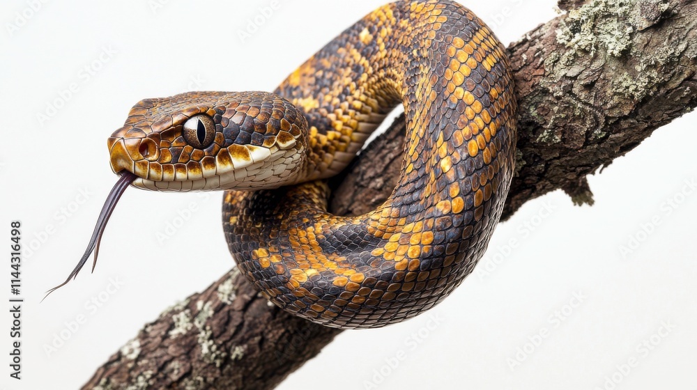 Obraz premium Colorful Snake Coiled on Branch with Intricate Patterns