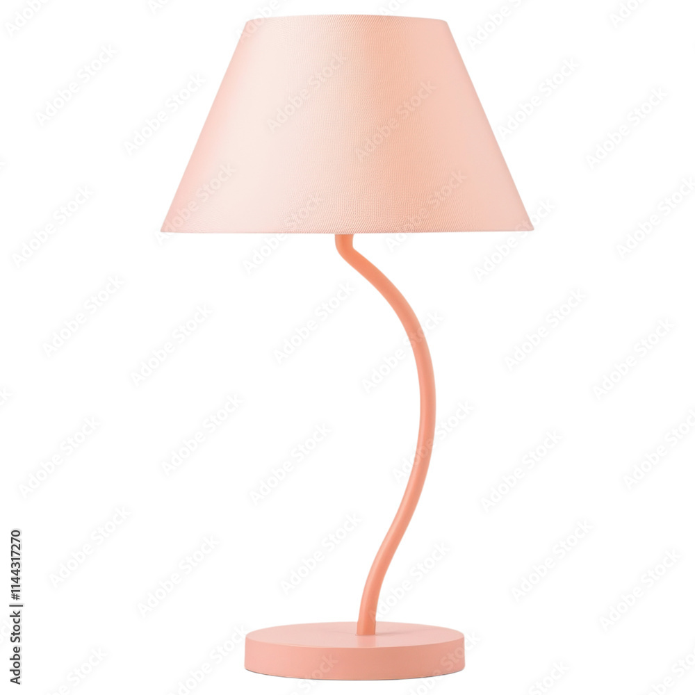 A sleek, modern lamp with a curved base and a soft pink shade, designed to add elegance to any space. A sleek, modern lamp with a curved base and a soft pink shade, designed to add elegance to any space.