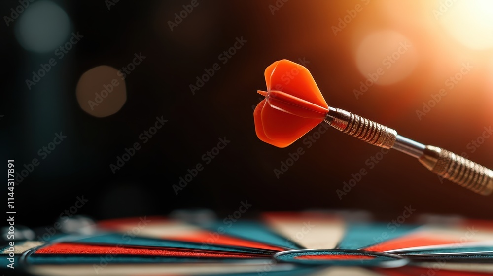 A dart in sharp focus hits the bullseye of a dartboard, surrounded by a softly blurred background and glowing ambient light, symbolizing precision and skill. A dart in sharp focus hits the bullseye of a dartboard, surrounded by a softly blurred background and glowing ambient light, symbolizing precision and skill.
