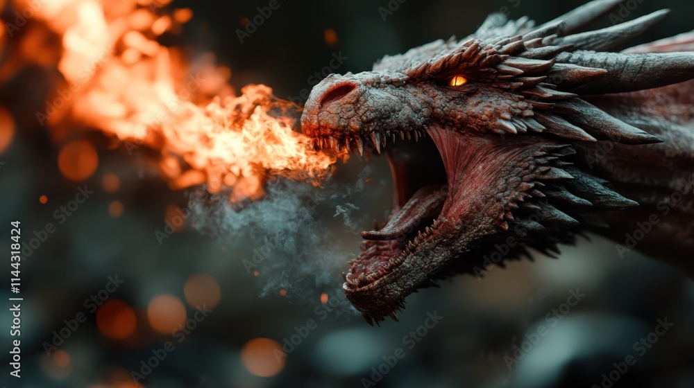 A fierce dragon breathes bright flames from its open mouth, captured in stunning detail and fiery intensity, evoking myths, power, and awe-inspiring fantasy. A fierce dragon breathes bright flames from its open mouth, captured in stunning detail and fiery intensity, evoking myths, power, and awe-inspiring fantasy.