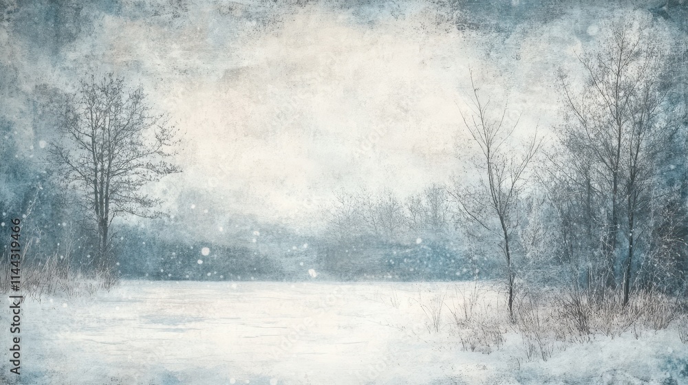 Serene Winter Landscape with Snowy Trees and Tranquil Water Scene Serene Winter Landscape with Snowy Trees and Tranquil Water Scene