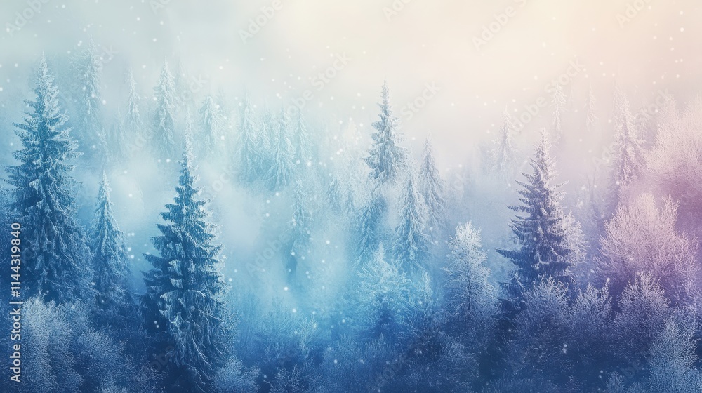 Serene Winter Landscape with Snowy Trees and Frosty Atmosphere