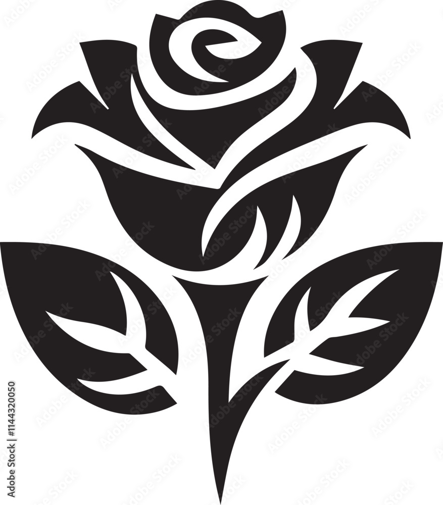 black and white flower, Flower logo vector, rose vector illustration, rose flower silhouette vector icon black and white