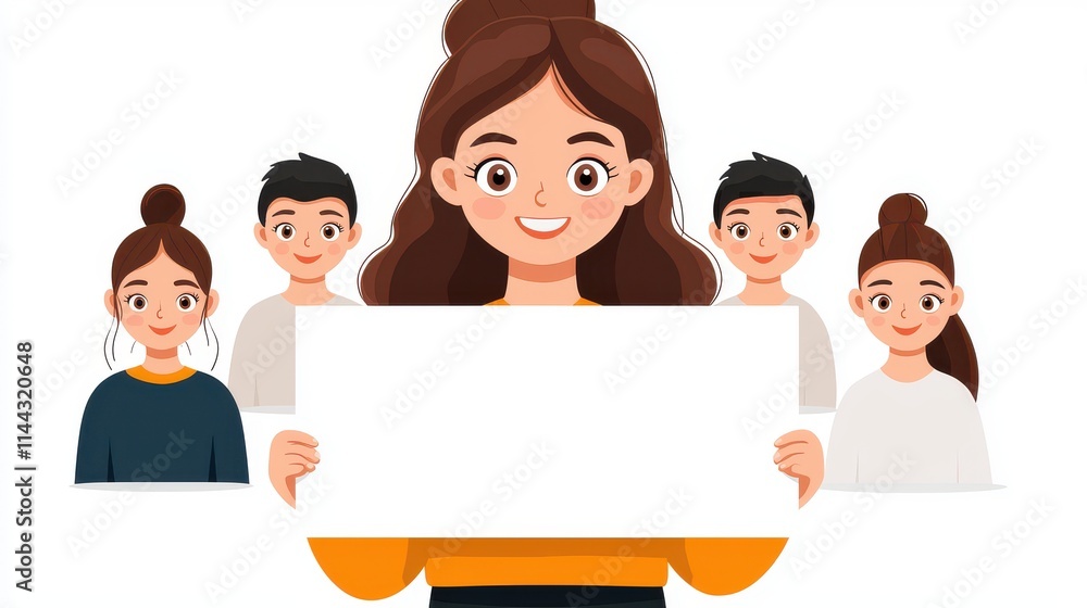 Diverse Group Holding Blank Sign, Cartoon Illustration Diverse Group Holding Blank Sign, Cartoon Illustration