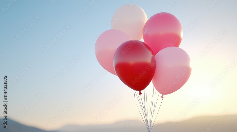 Fototapeta premium Pink & Red Balloons Sunset Sky Background