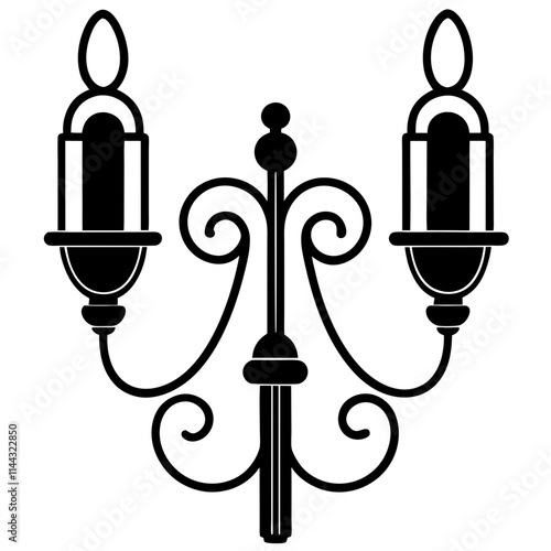 Castle  Antique-Style Wall Sconces silhouette,line art vector icon illustration,light,lamp,sconces on white background.