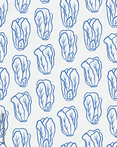 Seamless pattern of hand-drawn napa cabbage. Line art, ink, minimalist style. Vector illustration.