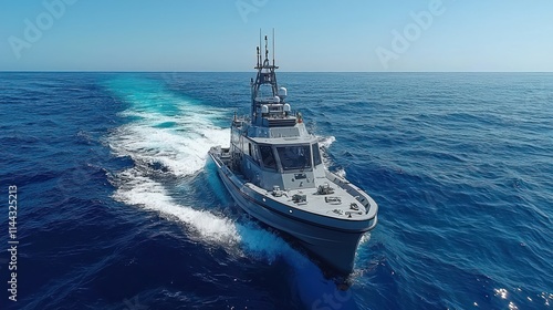 Coastal Patrol Boat Sailing on Open Ocean photo