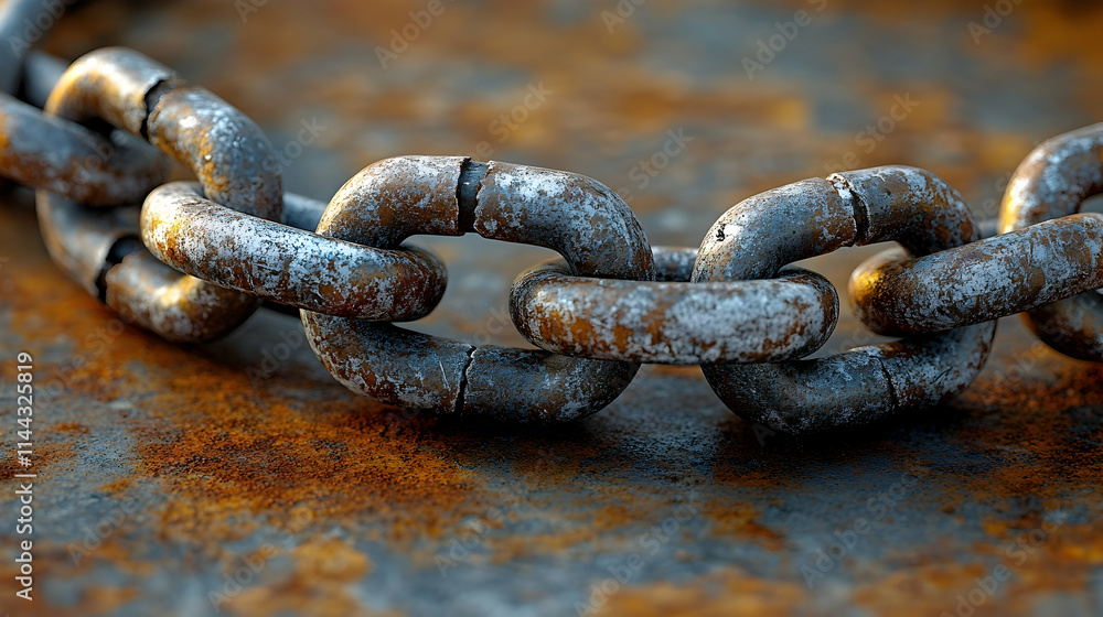 Close-up of a rusty metal chain on a corroded surface. Close-up of a rusty metal chain on a corroded surface.