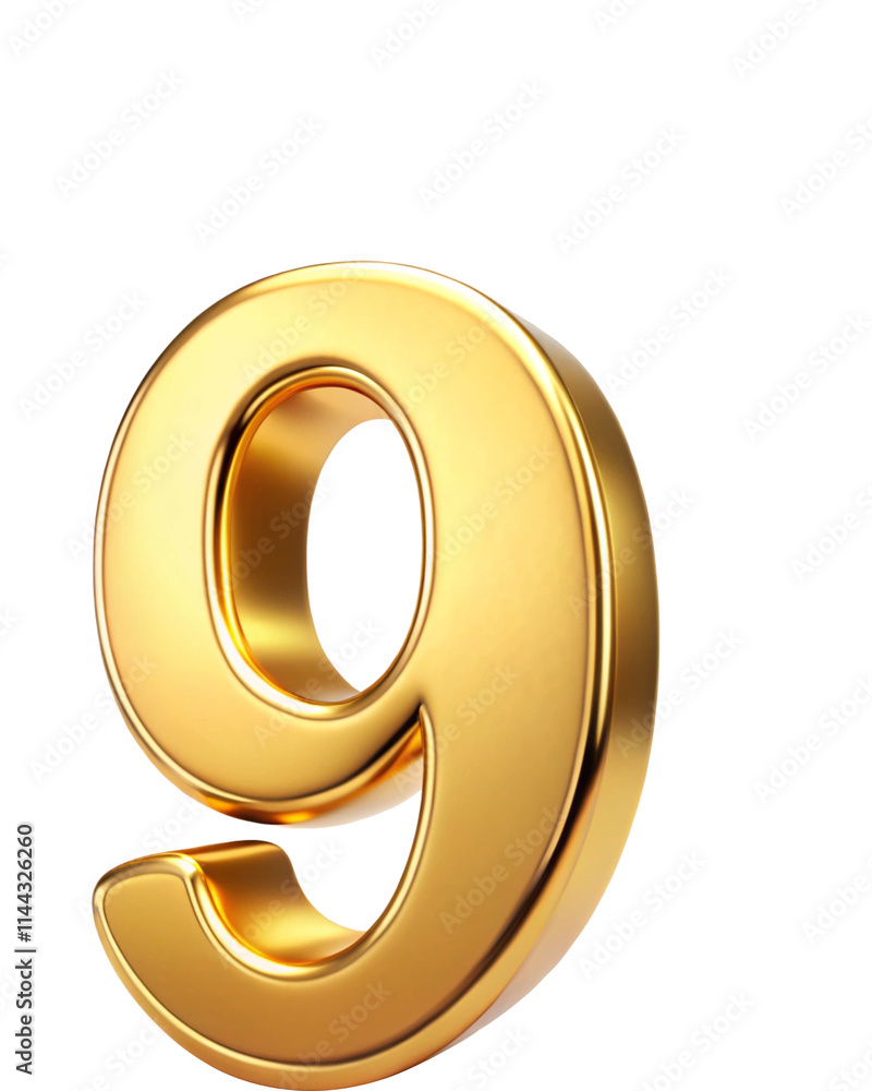 3D golden number 9 on transparent background 3D golden number 9 on transparent background