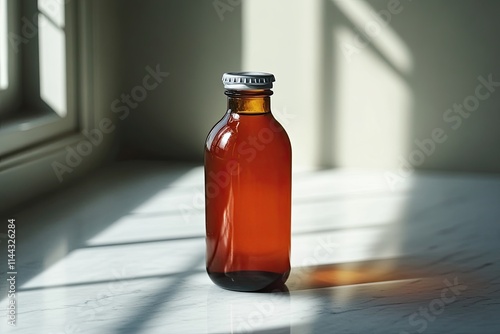 Amber Glass Bottle on Sunlit Surface