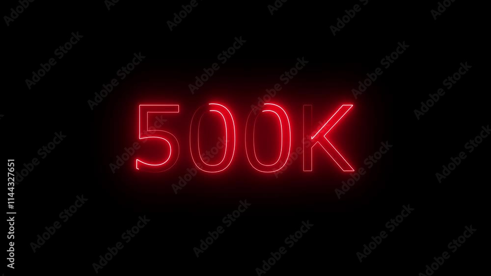 Neon glowing 500K text animation on black background. neon sign. Neon glowing 500K text animation on black background. neon sign.