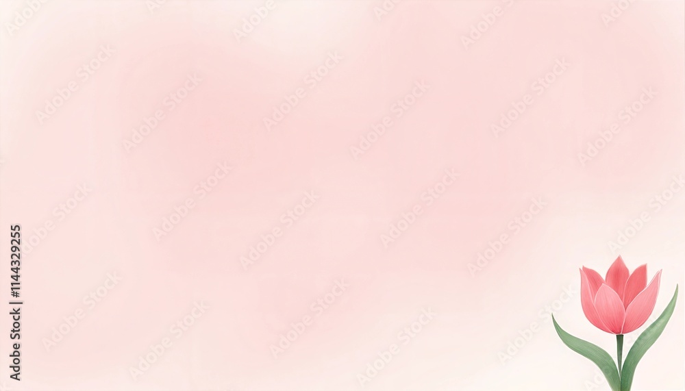 Fototapeta premium Single pink tulip on soft pink background with copy space