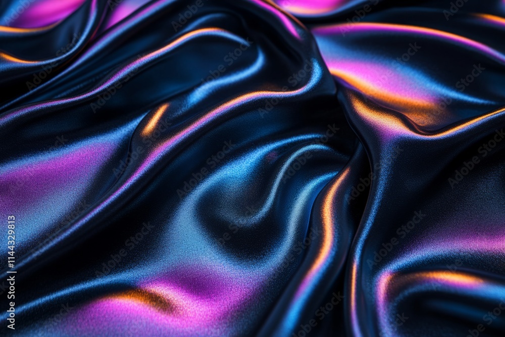 Obraz premium Luxurious dark fabric with iridescent highlights flows smoothly, creating an elegant backdrop