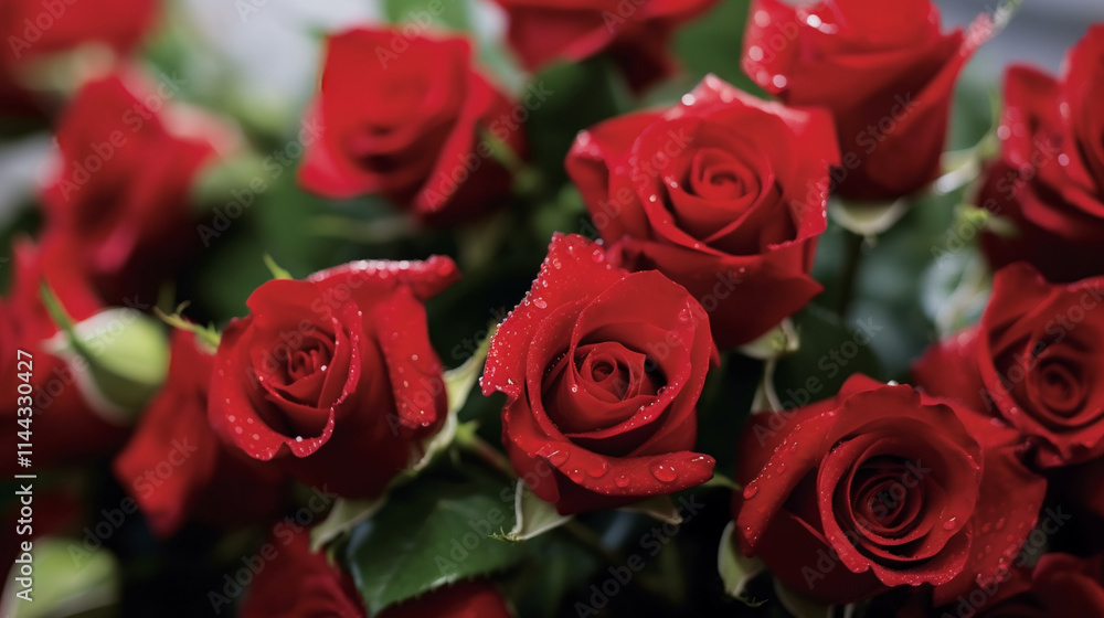 A close-up of red roses in full bloom A close-up of red roses in full bloom