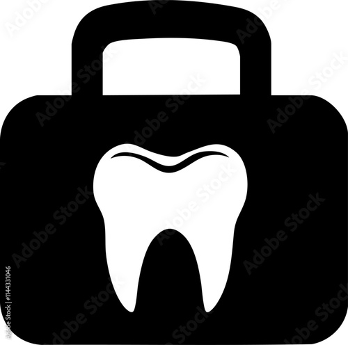 A dental care symbol featuring a tooth and a medical bag, representing oral health and dentistry services.