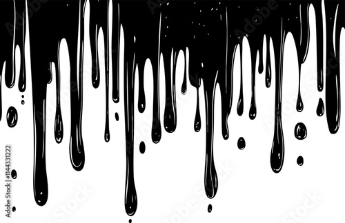 A seamless design of black paint drips creating an abstract, fluid texture ideal for backgrounds or artistic projects.