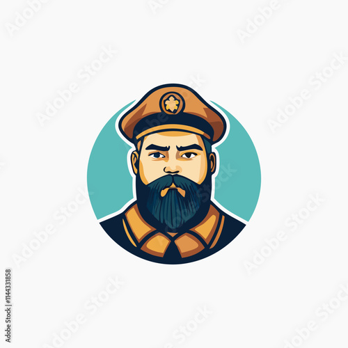 Boat charter captain logo. Mustache bearded sailor icon. Maritime skipper emblem. vector cartoon illustration isolated on white background