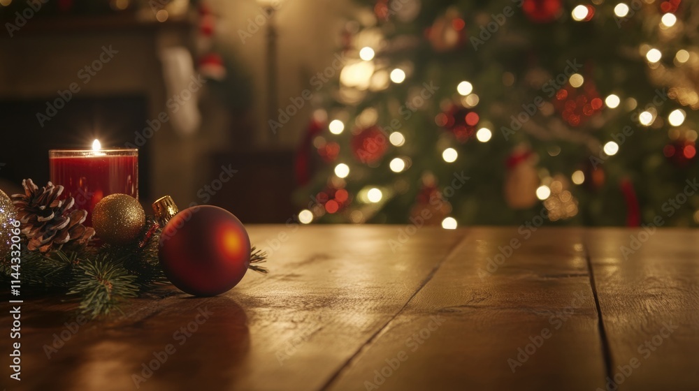 Table set for holiday dinner. Beautifully lit Christmas trees, warm candlelight and festive decorations create a cozy atmosphere. Table set for holiday dinner. Beautifully lit Christmas trees, warm candlelight and festive decorations create a cozy atmosphere.