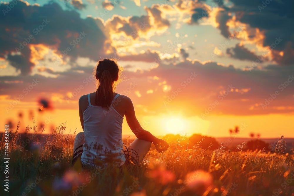 Obraz premium Young woman enjoying freedom in summer sunset outdoors.