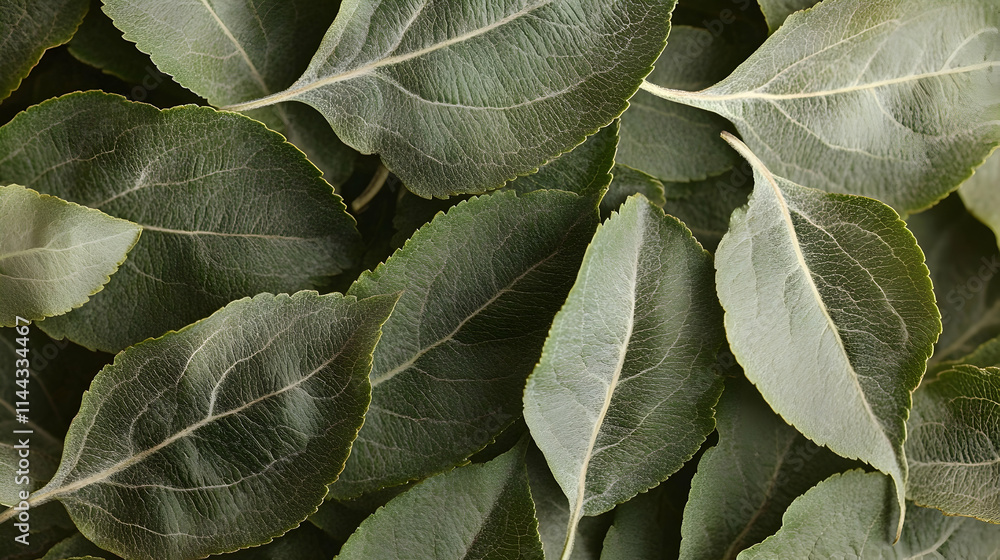 Obraz premium Close-up of many green leaves, textured background.