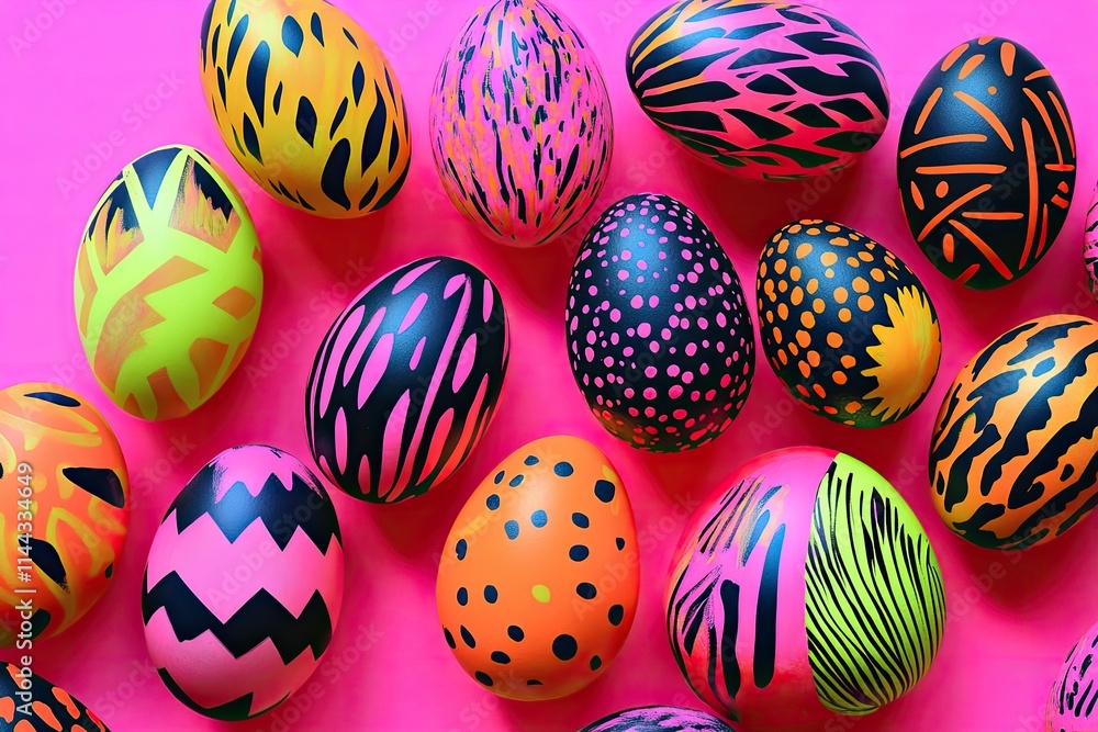 Fototapeta premium Abstract Easter egg collage with bold neon patterns