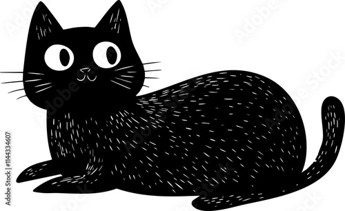 A playful black cat illustration featuring a cute design with large eyes, perfect for pet lovers and cat enthusiasts.