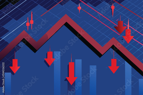 Design a vector illustration depicting the dynamic cryptocurrency market, showcasing fluctuating charts, coins, and technological elements.