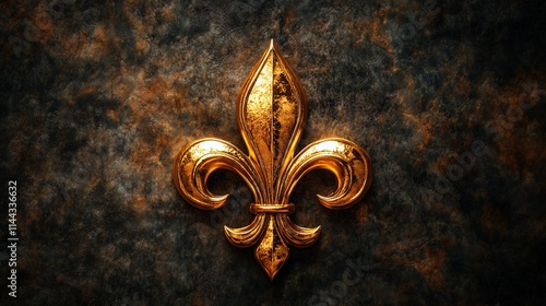 Golden fleur-de-lis on dark textured background.