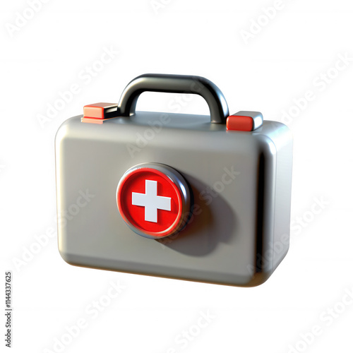 A realistic 3D render of a first aid kit featuring a red cross symbol, showcasing its compact and portable design for emergency situations. photo