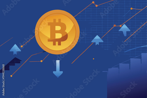Design a dynamic vector illustration depicting Bitcoin's price surge from its inception to present, showcasing key milestones and price fluctuations.