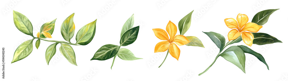 Beautiful green tropical leaves set design