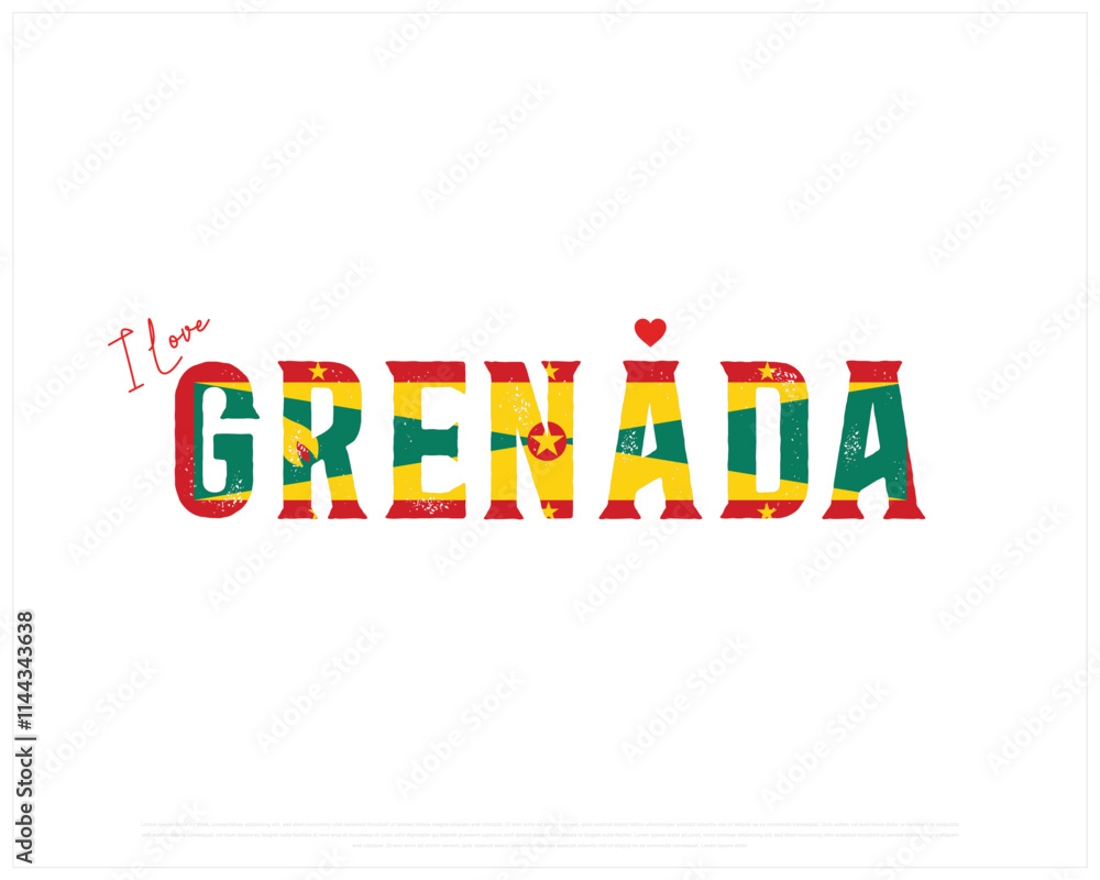 I love GRENADA typography design with flag typography and heart on white background, Vector design of I love GRENADA, Independence Day of GRENADA, GRENADA Typographic Design I love GRENADA typography design with flag typography and heart on white background, Vector design of I love GRENADA, Independence Day of GRENADA, GRENADA Typographic Design