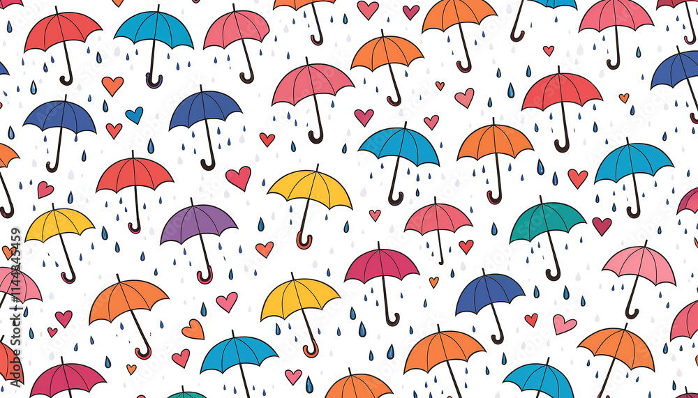 Colorful pattern of umbrellas with hearts on white background Colorful pattern of umbrellas with hearts on white background