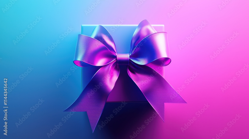 vibrant gift box with big neon bow, showcasing blend of purple and blue hues, evokes sense of celebration and joy. Perfect for special occasions vibrant gift box with big neon bow, showcasing blend of purple and blue hues, evokes sense of celebration and joy. Perfect for special occasions