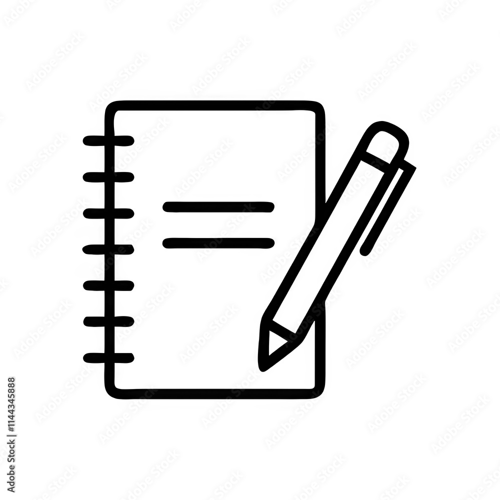 Minimalistic Monochromatic Illustration of a Notebook with Pen Icon Minimalistic Monochromatic Illustration of a Notebook with Pen Icon