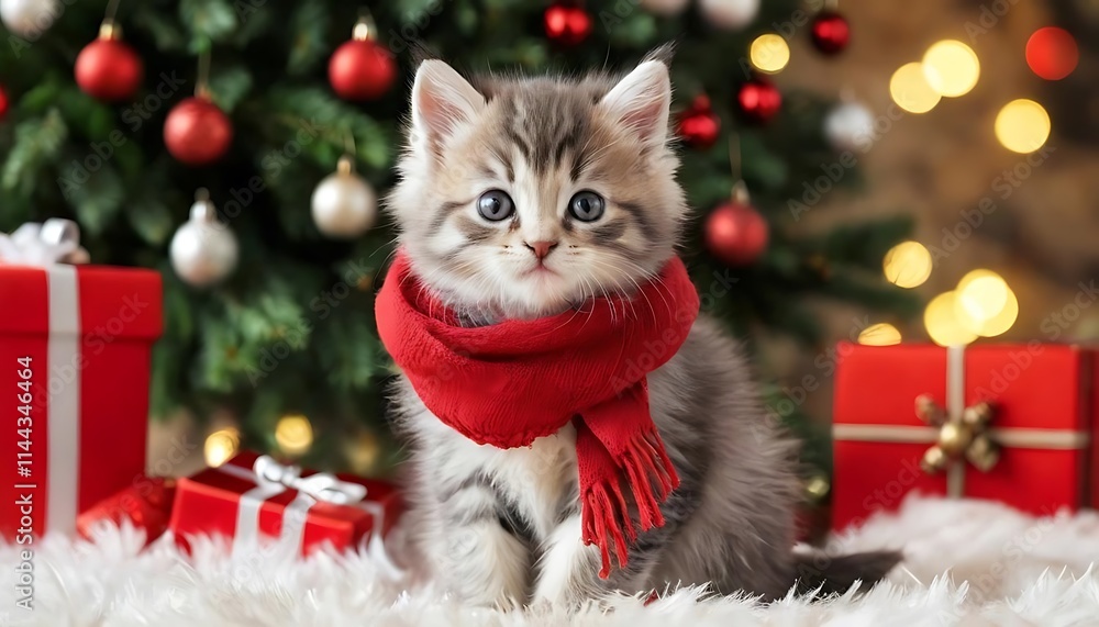 FILE #: 955008484
Cute fluffy kitten in a red scarf near the Christmas tree
By Myroslava
Generated with AI
FILE #: 955008484
Cute fluffy kitten in a red scarf near the Christmas tree
By Myroslava
Generated with AI