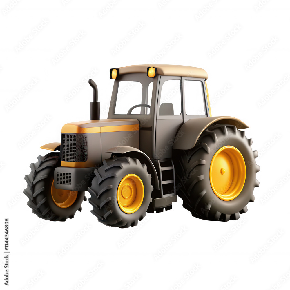 A detailed 3D model of a tractor featuring oversized wheels and a strong build, suitable for farming and agricultural purposes. A detailed 3D model of a tractor featuring oversized wheels and a strong build, suitable for farming and agricultural purposes.