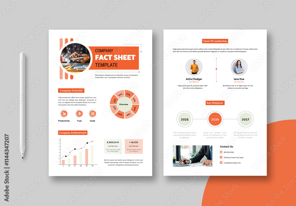 Company Fact Sheet Template Layout Stock Template | Adobe Stock
