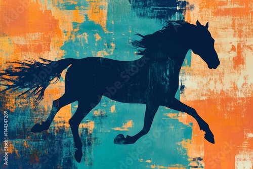 Vibrant Abstract Horse Silhouette Against Colorful Brushstrokes | Artistic Equine Wall Art for Home and Office Decor photo