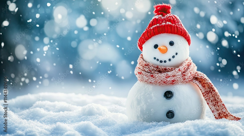 A warm scarf styled on a snowman, surrounded by freshly fallen snow A warm scarf styled on a snowman, surrounded by freshly fallen snow