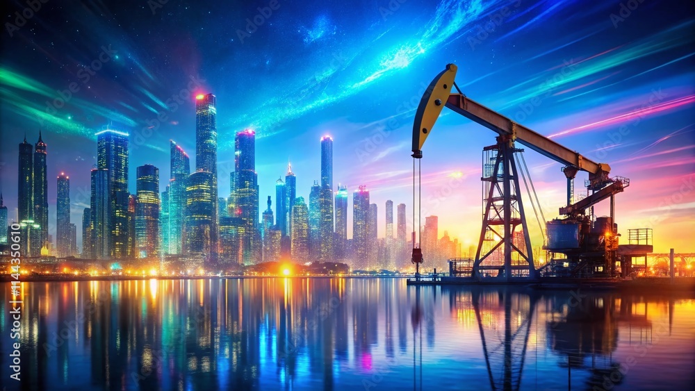 Futuristic Oil Rig Cityscape: Abstract Digital Funding Investment Futuristic Oil Rig Cityscape: Abstract Digital Funding Investment