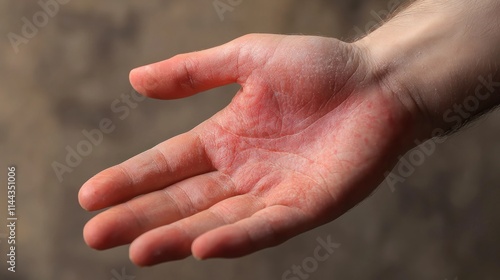 Closeup view of a hand with dry irritated skin photo