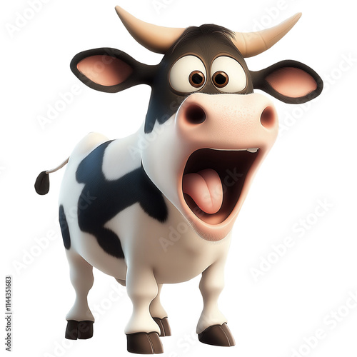 cartoon character surprised cow isolated on transparent white background, png